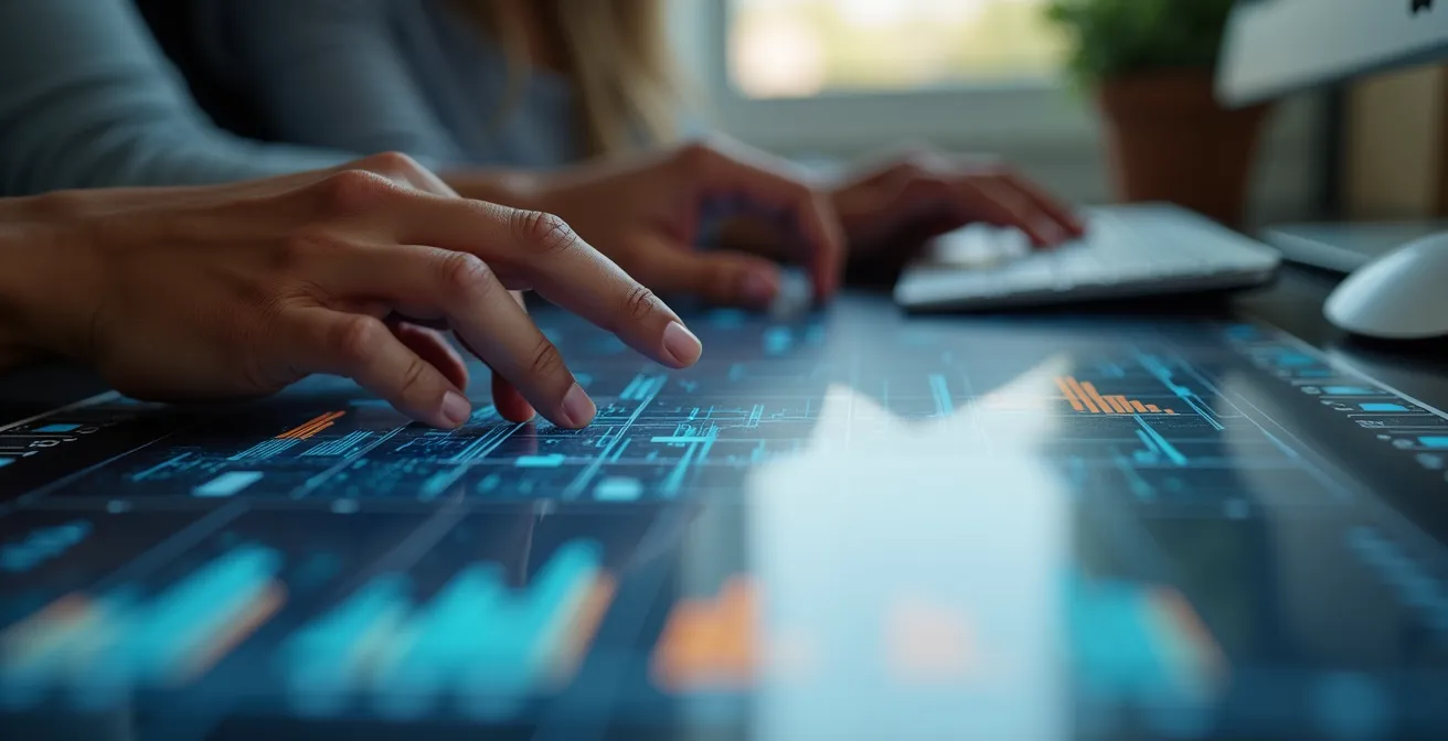 Gros plan sur des mains consultant des graphiques de bien-être avec indicateurs de santé, détection proactive des risques